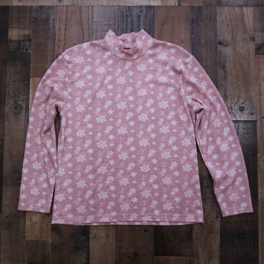 Holiday Lodge by NorthCrest Womans XL Pink Snowflake Mockneck Christmas Holiday
